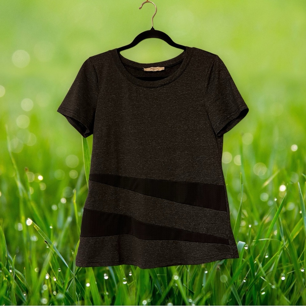 Miusey Heather Dark Grey Athletic Top w/Solid Black Mesh Panels